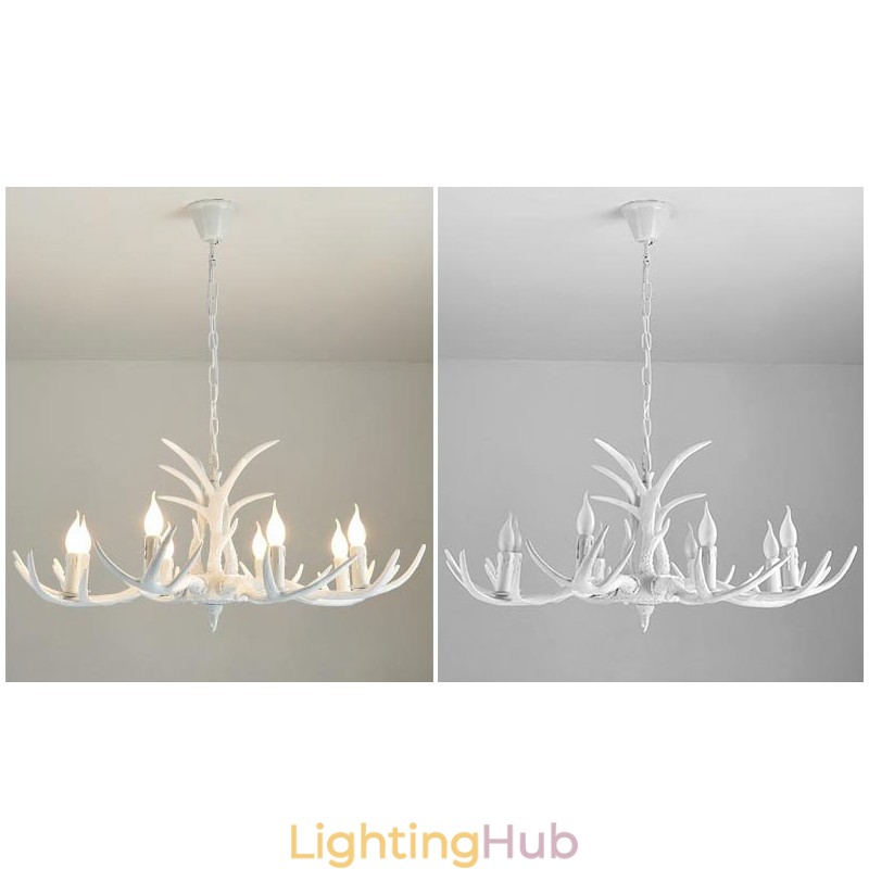 8 Light White Rustic Artistic Retro Antler Antique Chandelier