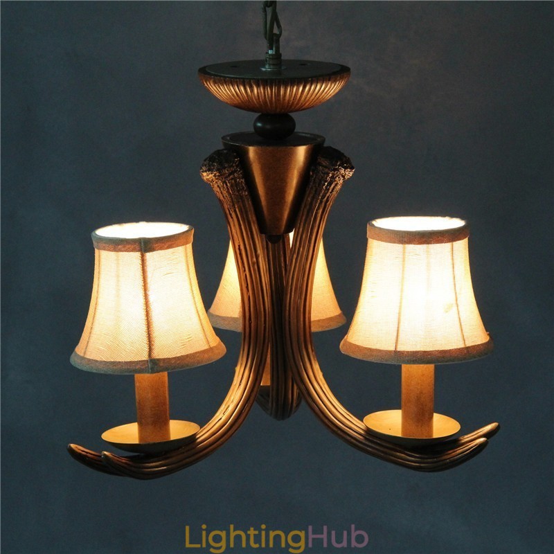 3 Light Rustic Artistic Retro Antler Antique Chandelier with Shades