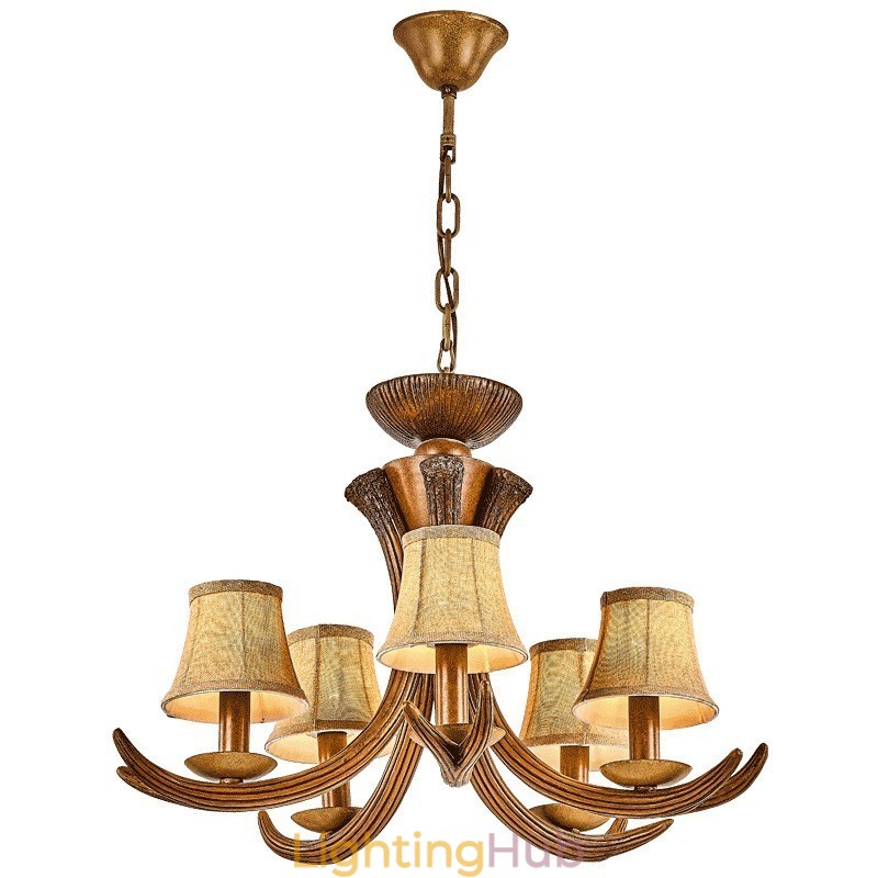 5 Light Rustic Artistic Retro Antler Antique Chandelier with Shades