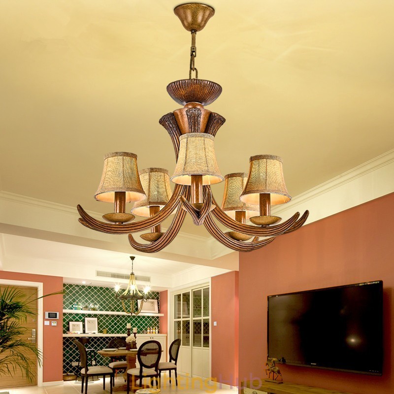 5 Light Rustic Artistic Retro Antler Antique Chandelier with Shades