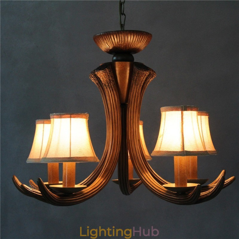 5 Light Rustic Artistic Retro Antler Antique Chandelier with Shades