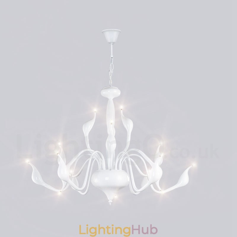 15 Light White Modern Contemporary Electroplated Metal Chandelier