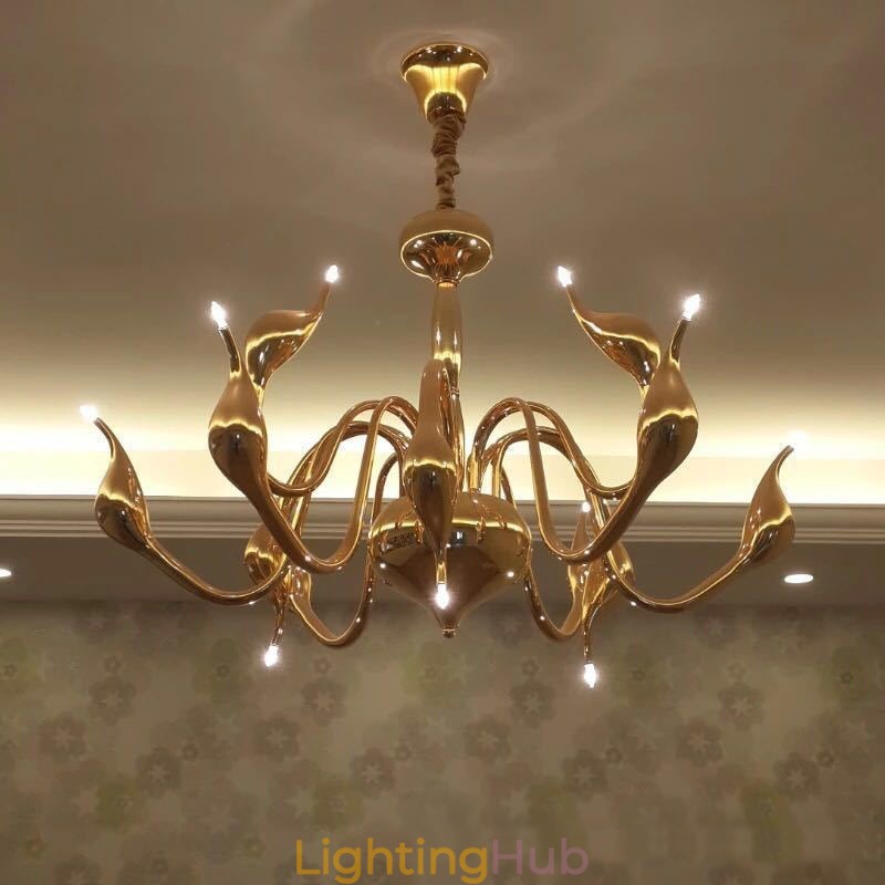 12 Light Modern Swan Gold Metal Chandelier Pendant Light