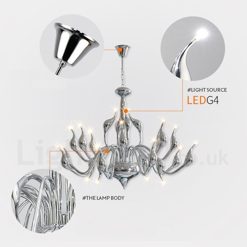 18 Lights Stainless Post Modern Swan Chandelier Light G4 Chrome Finished