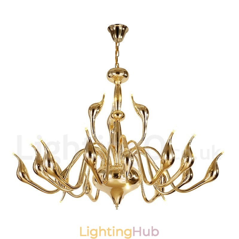 18 Lights Stainless Post Modern Swan Chandelier Light G4 Gold Finished