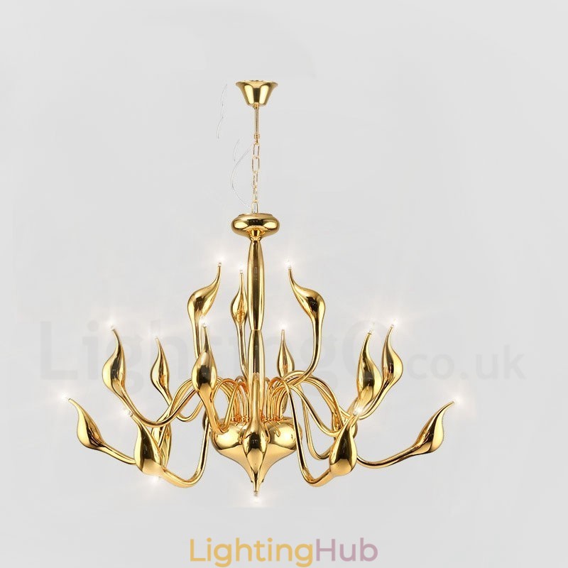 18 Lights Stainless Post Modern Swan Chandelier Light G4 Gold Finished