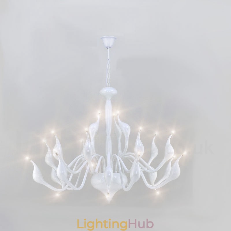 24 Lights Modern Swan Chandelier Light G4 White Plating