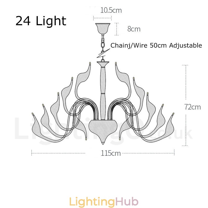 24 Lights Modern Swan Chandelier Light G4 Gold Plating
