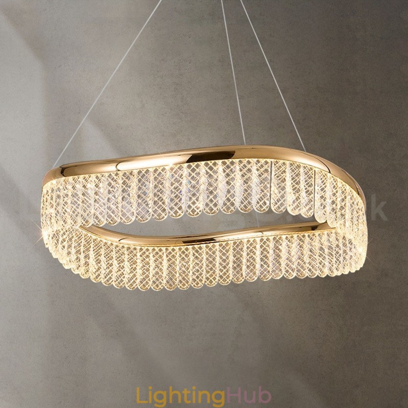Square Crystal Pendant Light 1 2 Rings K9 Crystal Indoor Ceiling Luminaire