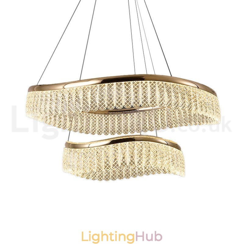 Square Crystal Pendant Light 1 2 Rings K9 Crystal Indoor Ceiling Luminaire