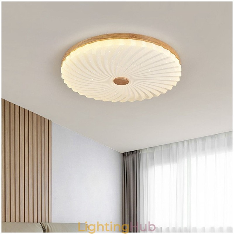 Nordic Round Simple Modern Solid Wood Flush Mounted Ceiling Light