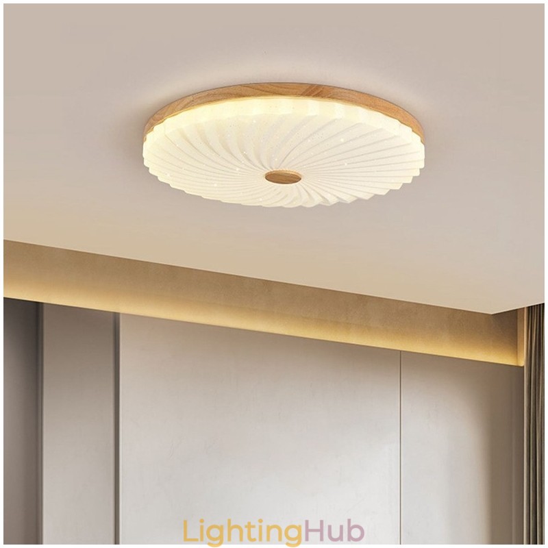 Nordic Round Simple Modern Solid Wood Flush Mounted Ceiling Light