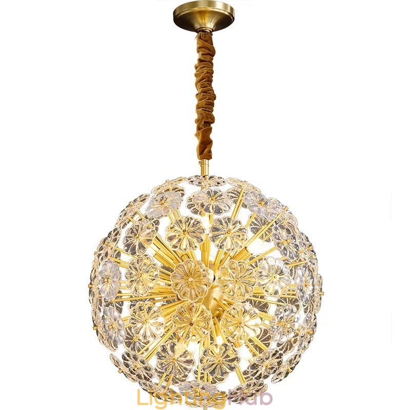 Nordic Spherical Brass Dandelion Crystal Pendant Light
