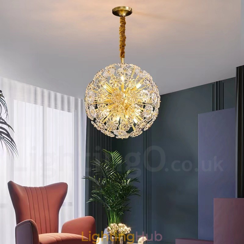 Nordic Spherical Brass Dandelion Crystal Pendant Light