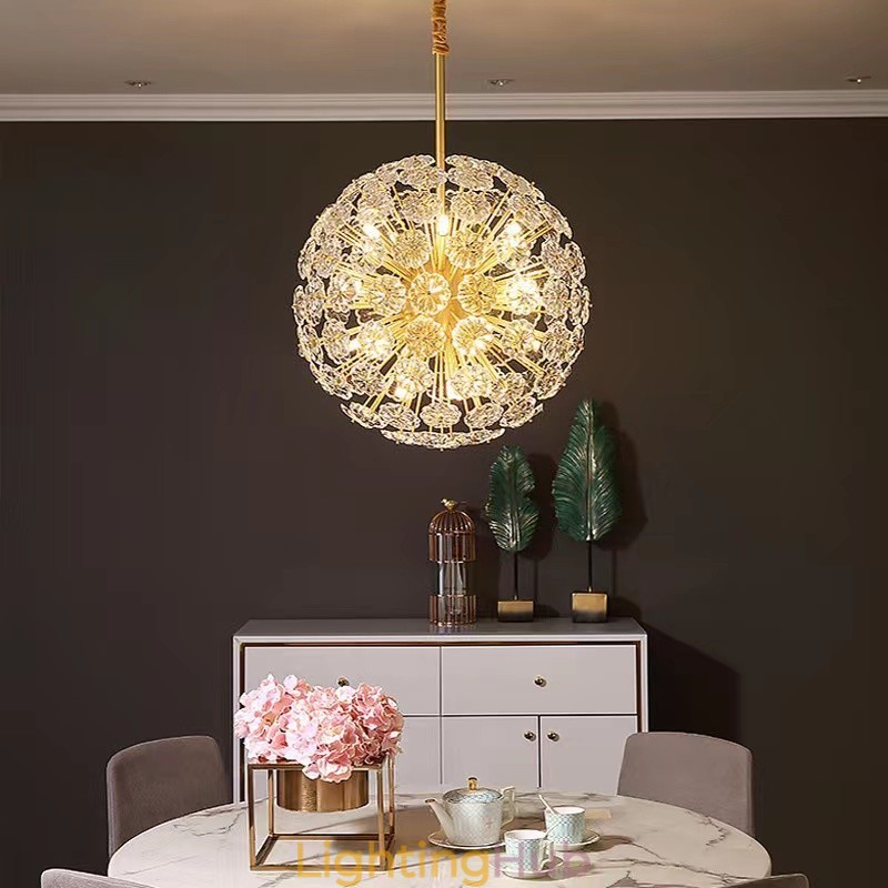 Nordic Spherical Brass Dandelion Crystal Pendant Light
