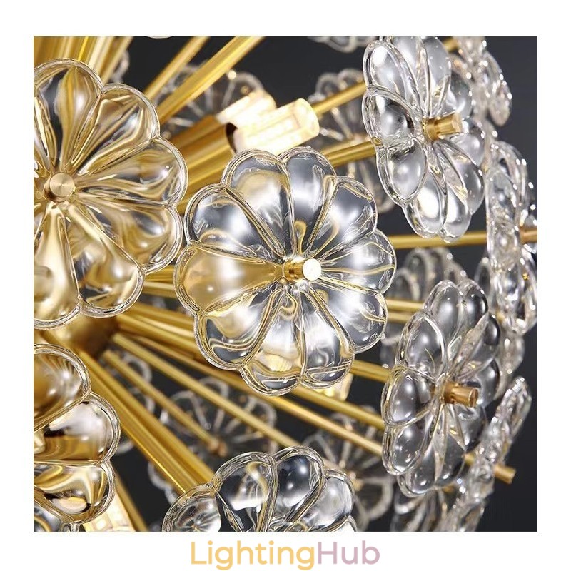 Nordic Spherical Brass Dandelion Crystal Pendant Light