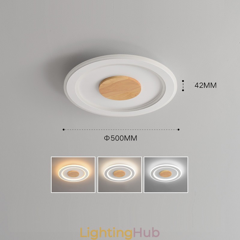 Round Wood Modern Flush Mount Ceiling Light Indoor Lighting Fixture