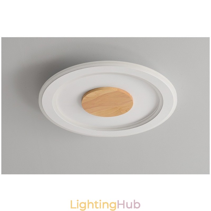 Round Wood Modern Flush Mount Ceiling Light Indoor Lighting Fixture