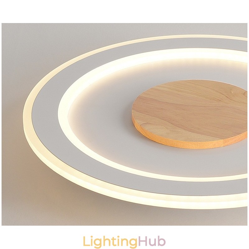 Round Wood Modern Flush Mount Ceiling Light Indoor Lighting Fixture
