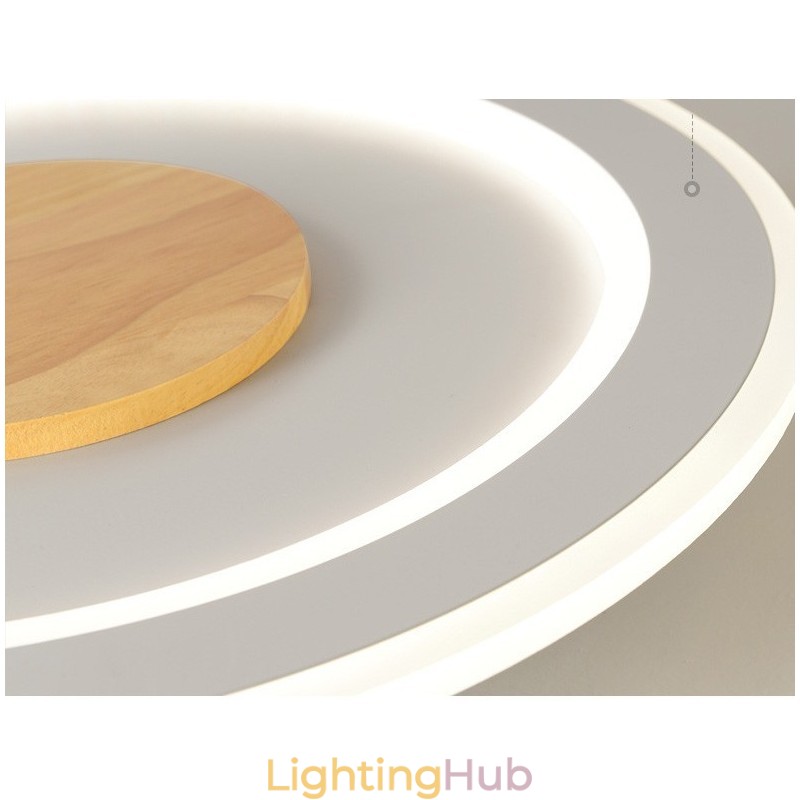 Round Wood Modern Flush Mount Ceiling Light Indoor Lighting Fixture