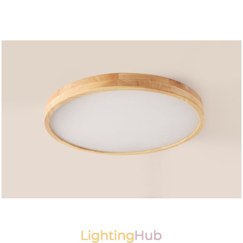 Round Wood Modern Flush Mount Ceiling Light Indoor Lighting Fixture