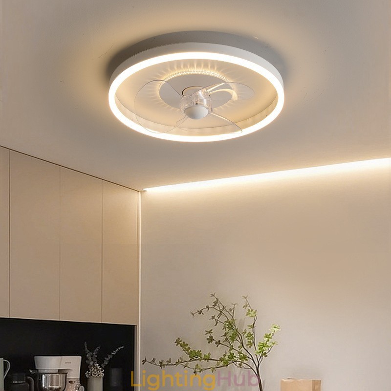 Modern Round Ultra thin Silent Invisible Full Spectrum Eye Protection Dimmable Flush Mounted Fan Light