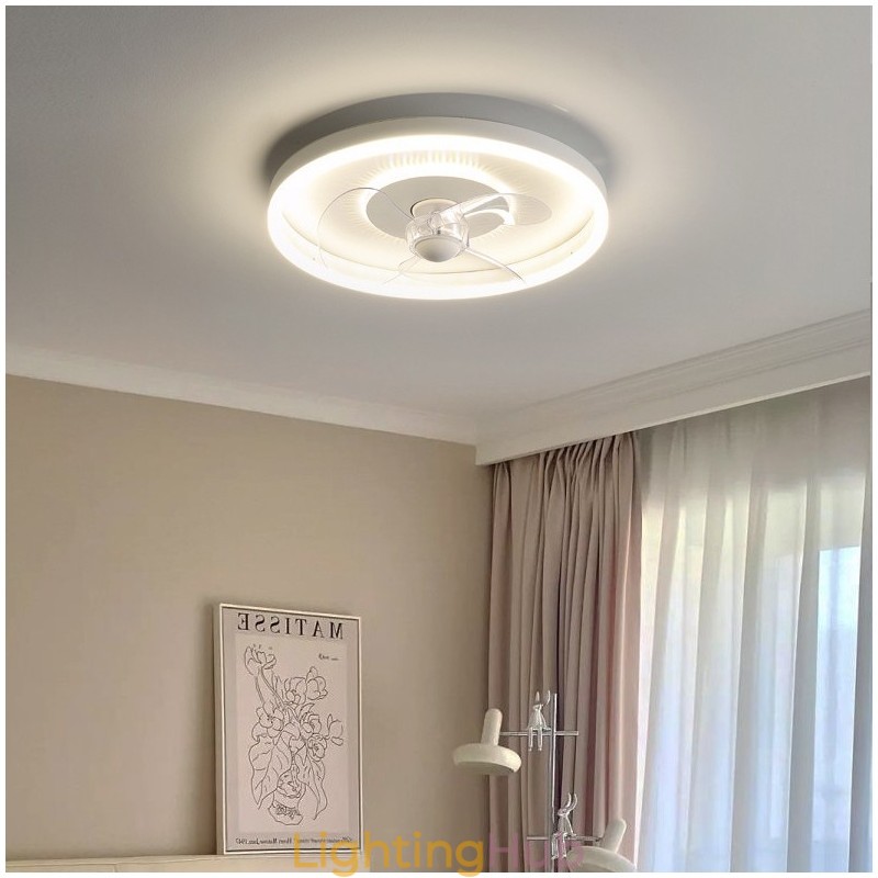Modern Round Ultra thin Silent Invisible Full Spectrum Eye Protection Dimmable Flush Mounted Fan Light