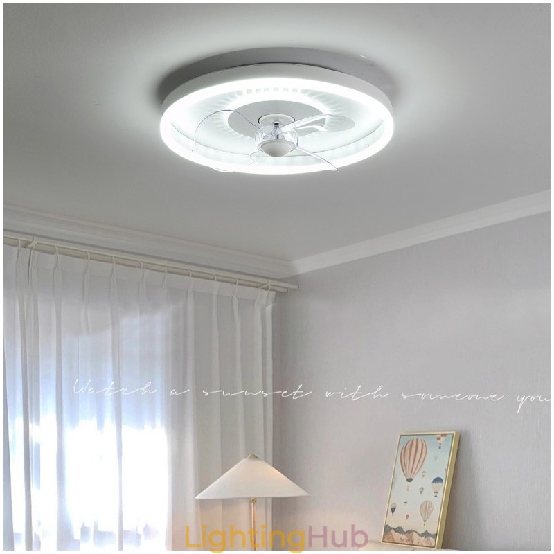 Modern Round Ultra thin Silent Invisible Full Spectrum Eye Protection Dimmable Flush Mounted Fan Light