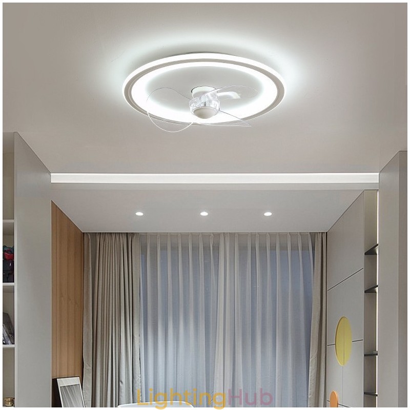 Nordic Round Ultra thin Silent Invisible Dimmable Flush Mounted Fan Light Full Spectrum Eye Protection