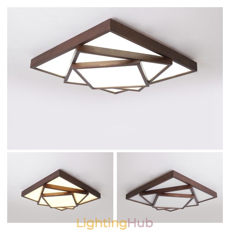3 Tiers Square Black Walnut Wood Modern Contemporary Nordic Style Flush Mount Wood Ceiling Light Also Can Be Used As Wall Light