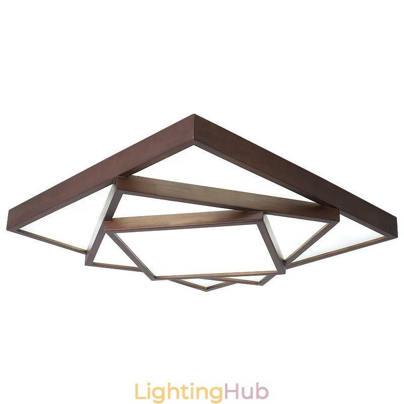 3 Tiers Square Black Walnut Wood Modern Contemporary Nordic Style Flush Mount Wood Ceiling Light Also Can Be Used As Wall Light