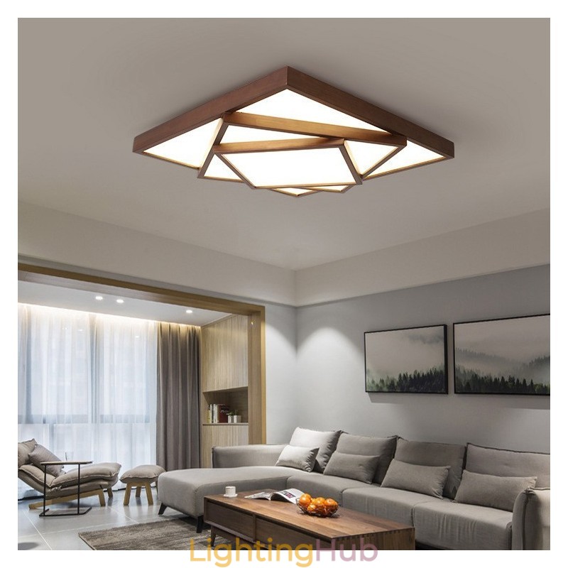 3 Tiers Square Black Walnut Wood Modern Contemporary Nordic Style Flush Mount Wood Ceiling Light Also Can Be Used As Wall Light