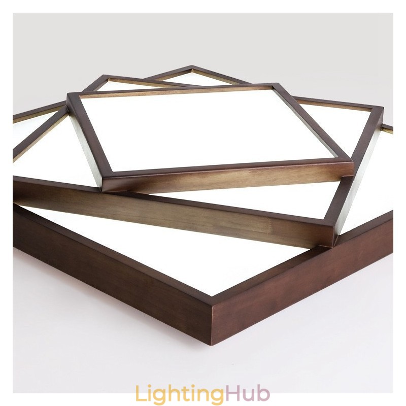 3 Tiers Square Black Walnut Wood Modern Contemporary Nordic Style Flush Mount Wood Ceiling Light Also Can Be Used As Wall Light