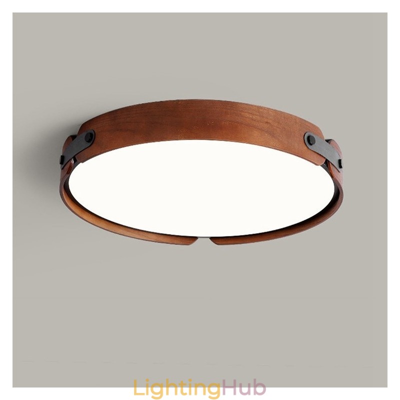 Nordic Round Simple Black Walnut Wood Flush Mounted Ceiling Light