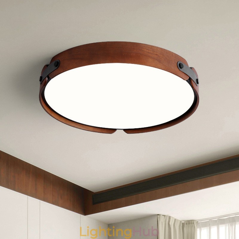 Nordic Round Simple Black Walnut Wood Flush Mounted Ceiling Light