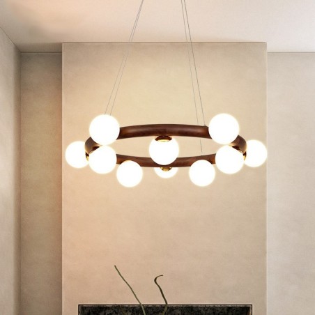 Nordic Ring Simple Black Walnut Wood Pendant Chandelier with Bean Shades Nordic Ring Simple Black Walnut Wood Pendant Chandelier with Bean Shades
