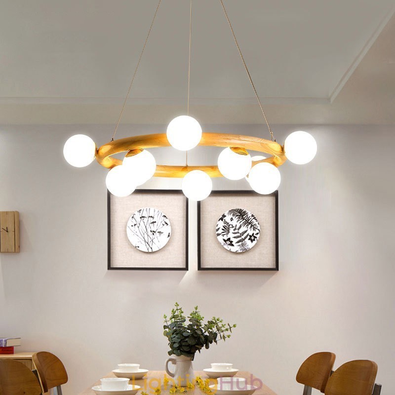 Nordic Ring Simple Modern Wood Pendant Chandelier with Bean Shades