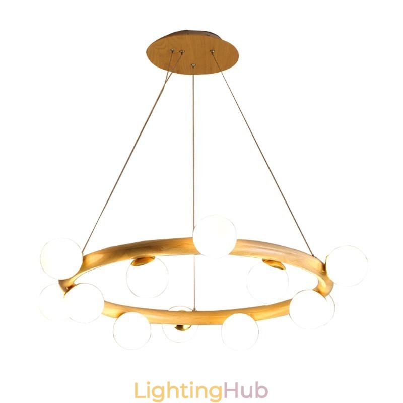 Nordic Ring Simple Modern Wood Pendant Chandelier with Bean Shades
