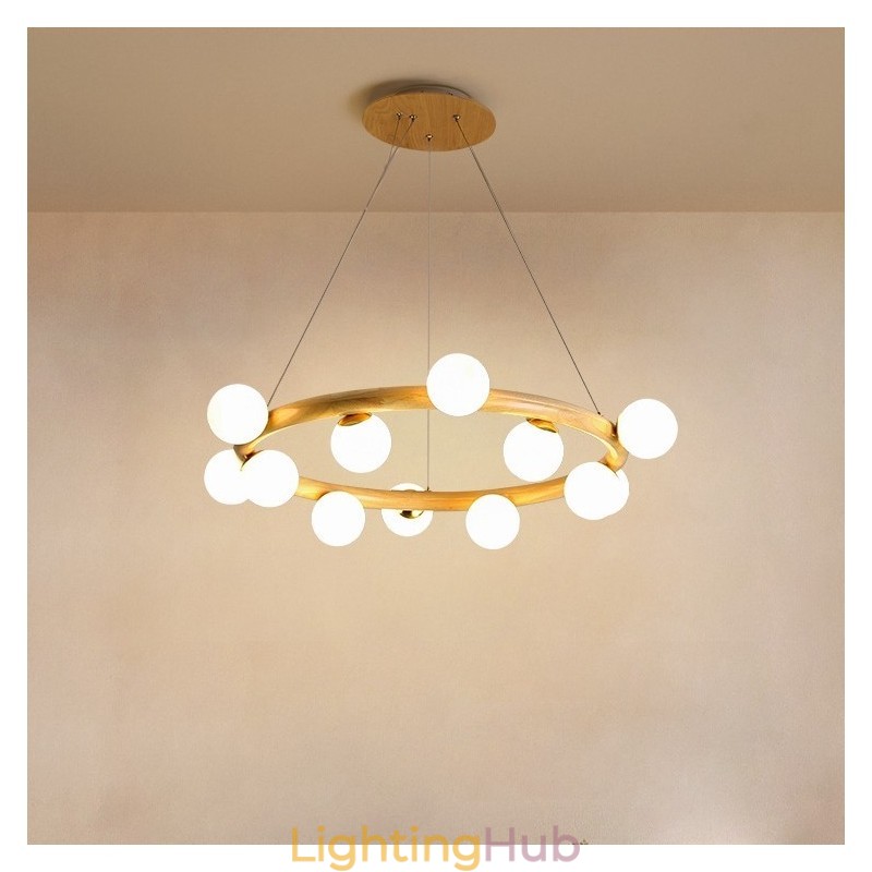 Nordic Ring Simple Modern Wood Pendant Chandelier with Bean Shades
