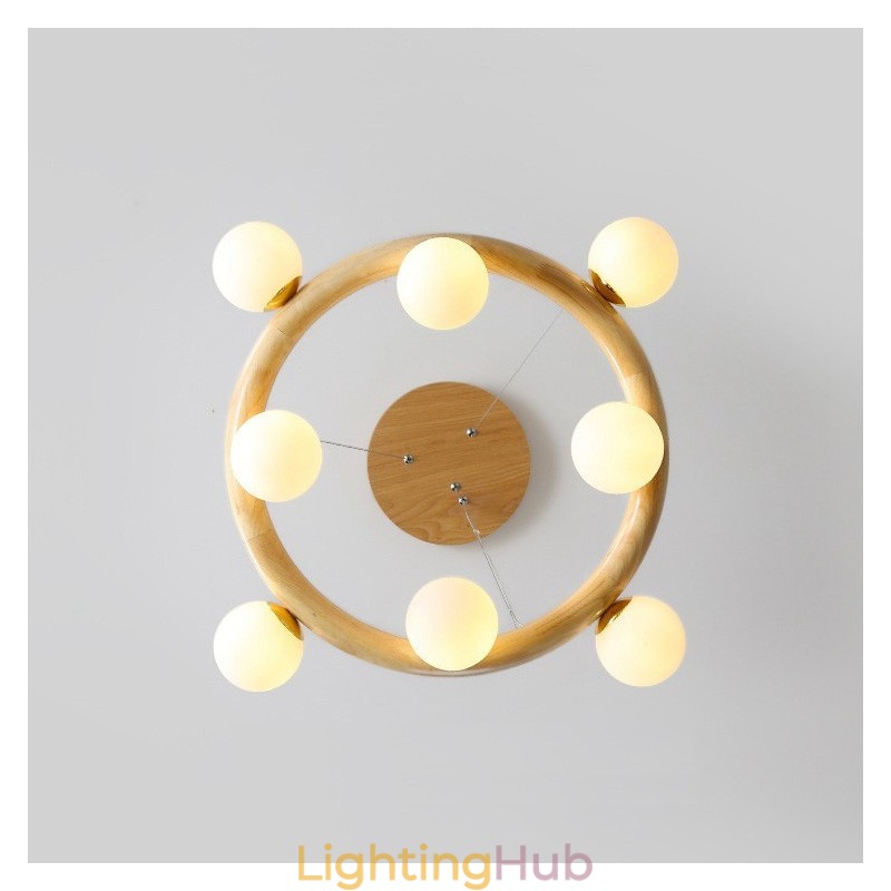 Nordic Ring Simple Modern Wood Pendant Chandelier with Bean Shades