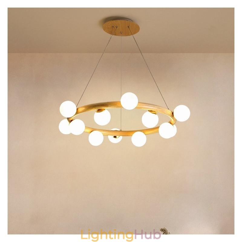 Nordic Ring Simple Modern Wood Pendant Chandelier with Bean Shades