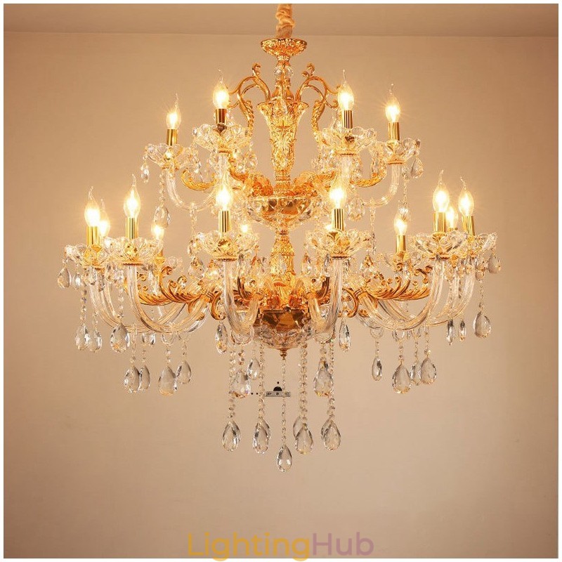 18 Light Two Tiers Luxury Gold Colour Crystal Candle Chandelier