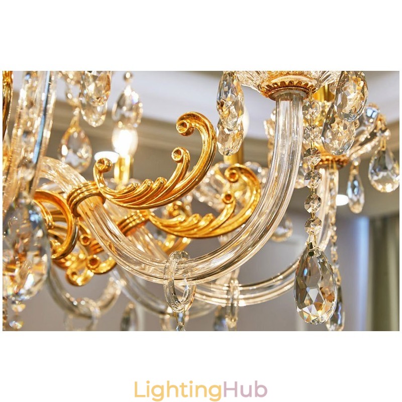 18 Light Two Tiers Luxury Gold Colour Crystal Candle Chandelier