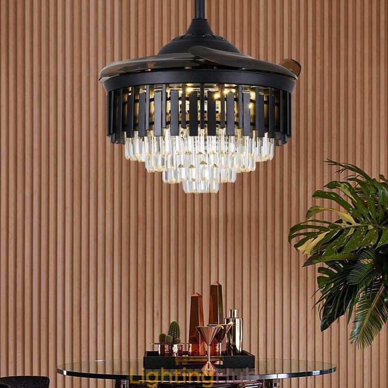 Retractable Ceiling Fan Light Crystal Ceiling Fan