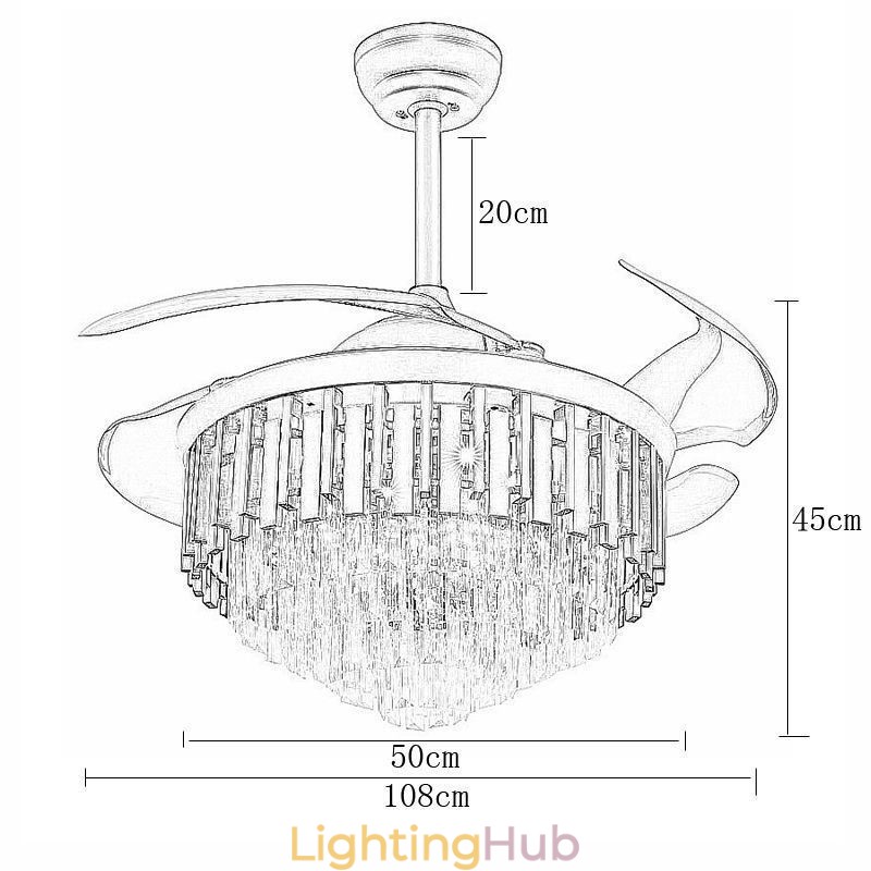 Retractable Ceiling Fan Light Crystal Ceiling Fan