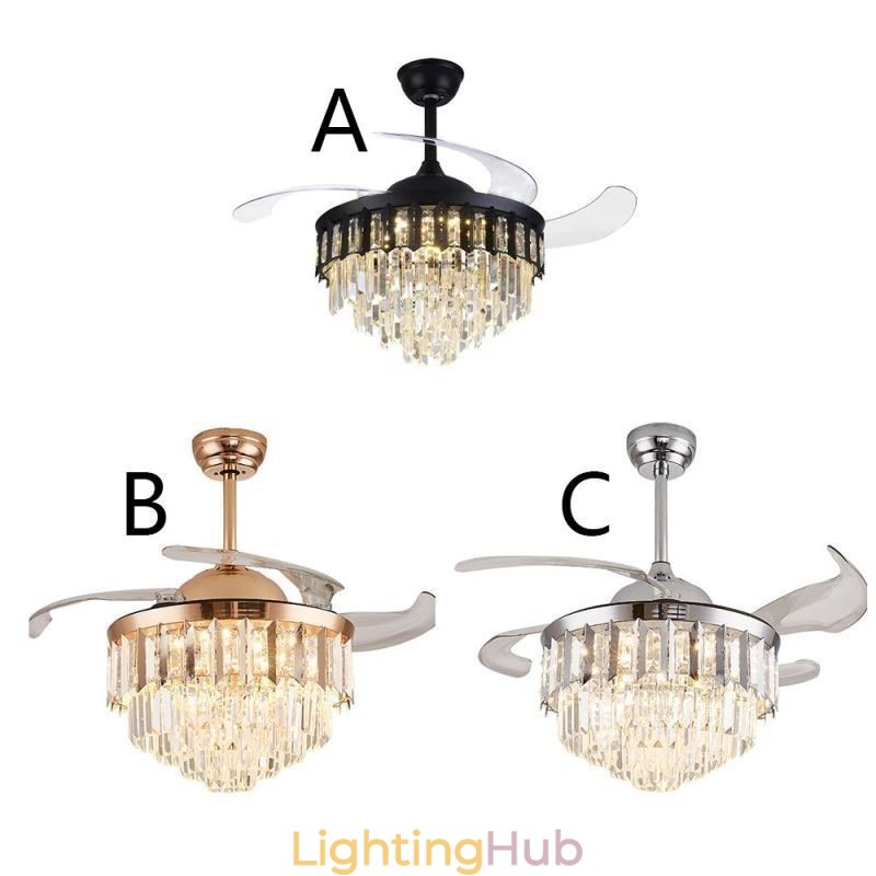 Retractable Ceiling Fan Light Crystal Ceiling Fan