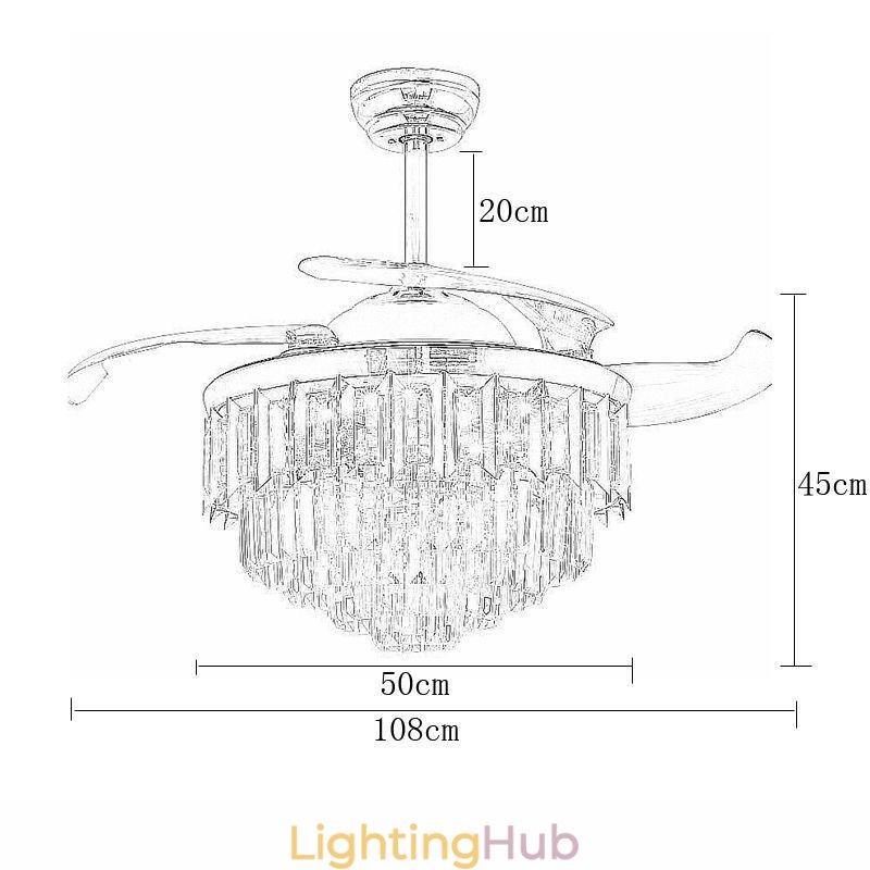 Retractable Ceiling Fan Light Crystal Ceiling Fan