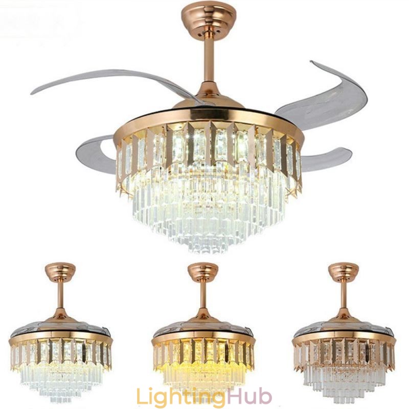 Retractable Ceiling Fan Light Crystal Ceiling Fan