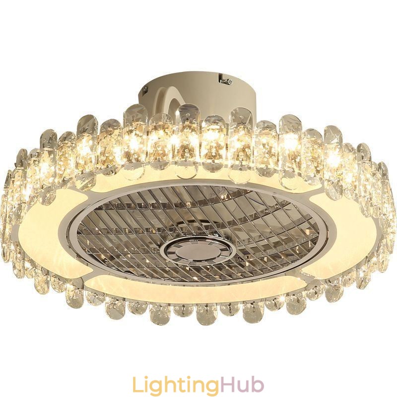 Crystal Ceiling Fan Light Gold Round Ceiling Lamp