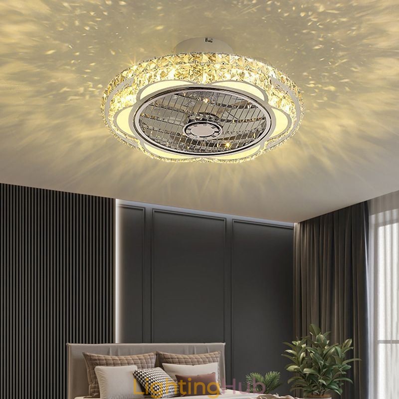 Crystal Ceiling Fan Light Gold Round Ceiling Lamp